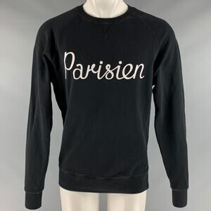MAISON KITSUNE Size M Black White Graphic Cotton Crew-Neck Sweatshirt